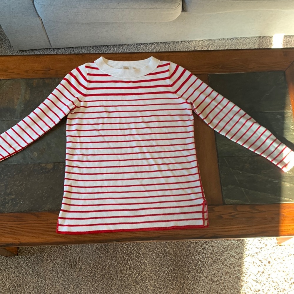 Red and White Striped Loft Sweater - Small